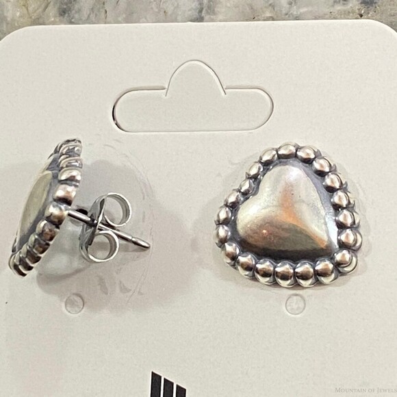 Native American Sterling Silver Heart Shape Stud Earrings For Women - Picture 3 of 9